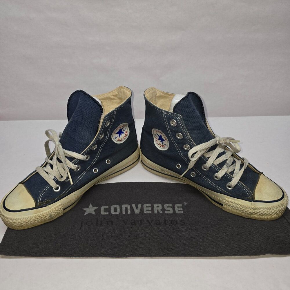 Vtg Converse All Star Chuck Taylor High Top John Varvatos Navy Made In USA 3 1/2
